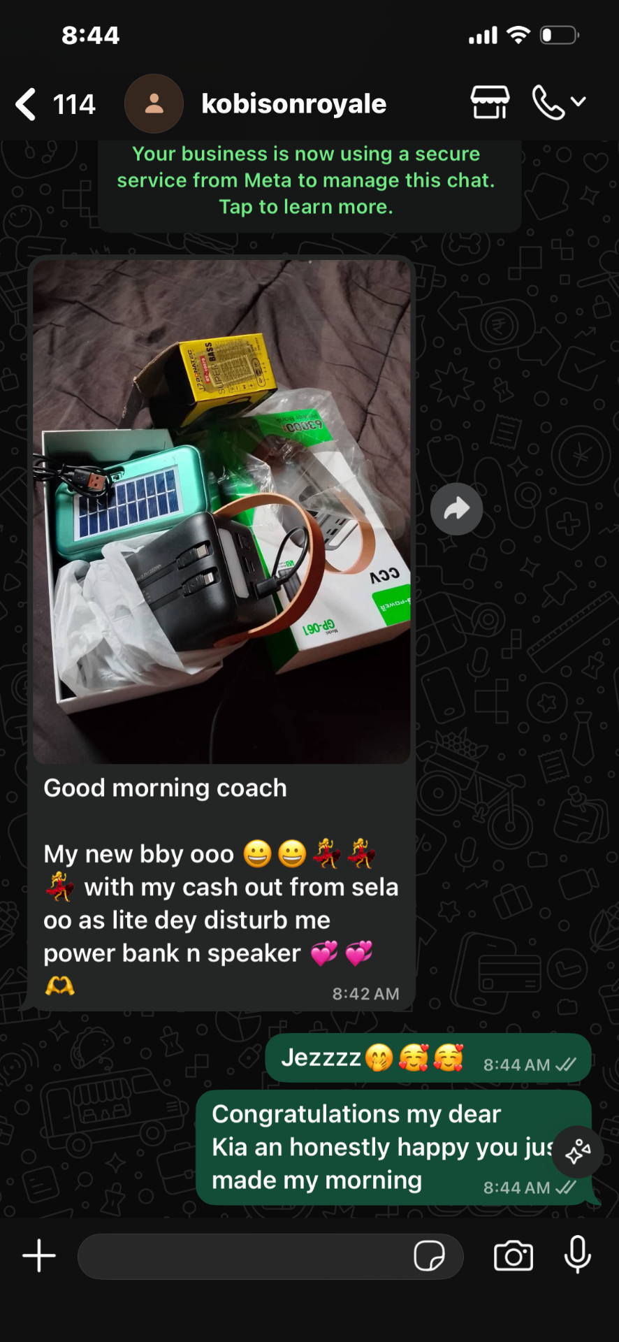 Student sharing a gift box of items bought with her livestream cashout, addressed to 'coach'.